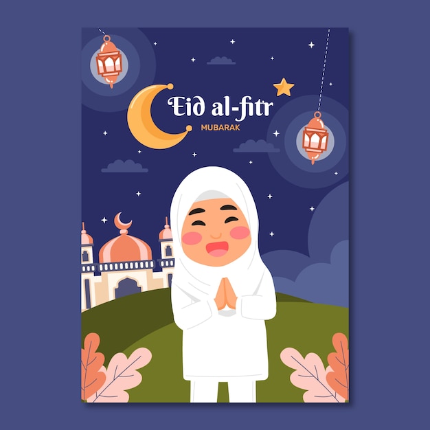 Płaski szablon plakatu eid al-fitr