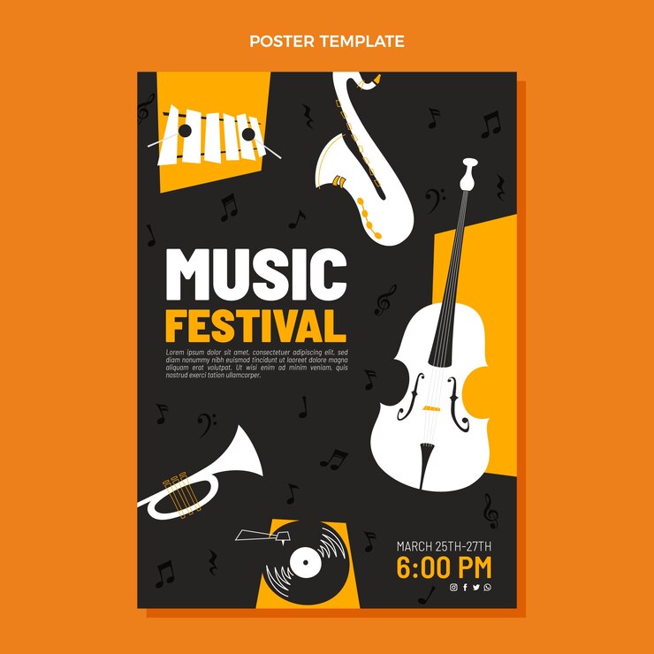 Bezpłatny plik Wektor płaski szablon plakatu festiwalu muzyki minimalnej