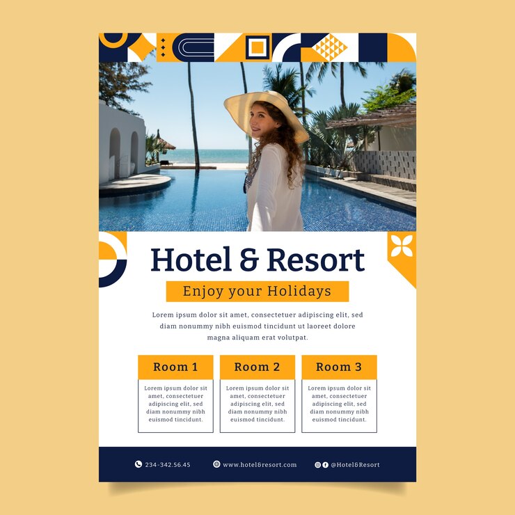 Bezpłatny plik Wektor płaski szablon plakatu hotelu resort