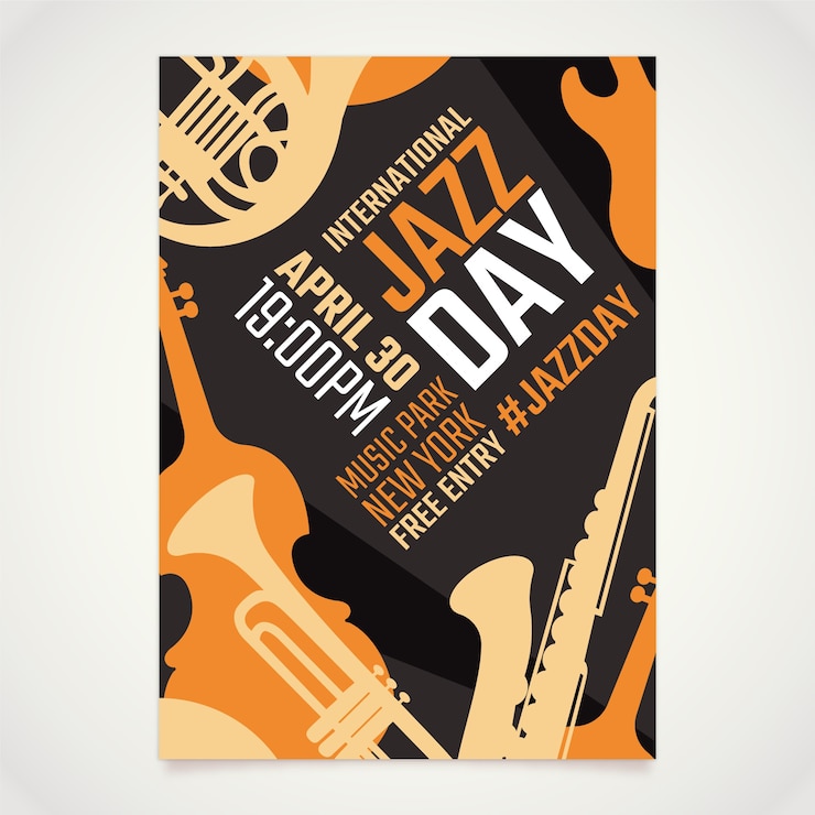 Bezpłatny plik Wektor płaski szablon plakatu międzynarodowego dnia jazzu