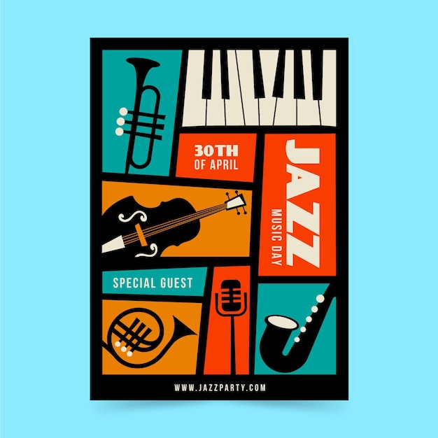 Bezpłatny wektor płaski szablon plakatu międzynarodowego dnia jazzu