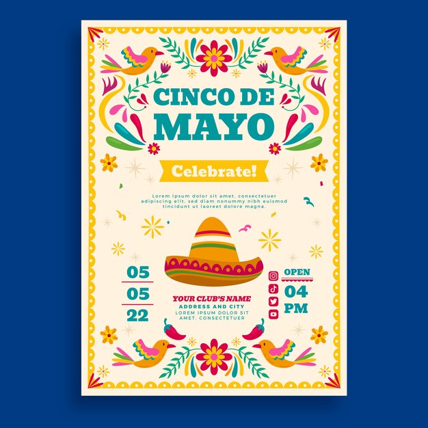 Płaski szablon plakatu pionowego cinco de mayo