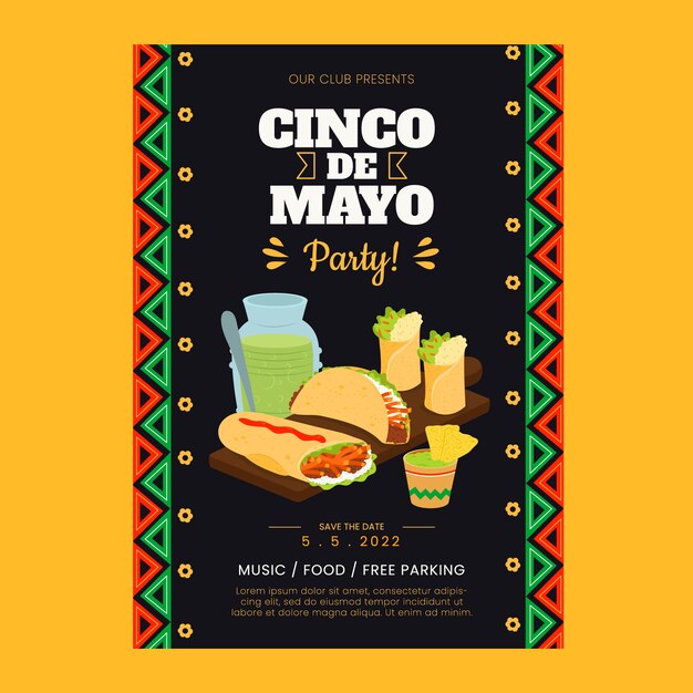 Płaski szablon plakatu pionowego cinco de mayo