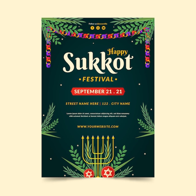 Płaski Szablon Plakatu Pionowego Sukkot