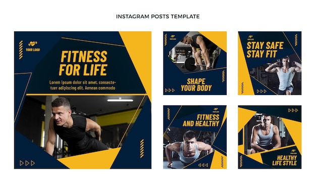 Bezpłatny wektor płaski szablon postu na instagramie fitness