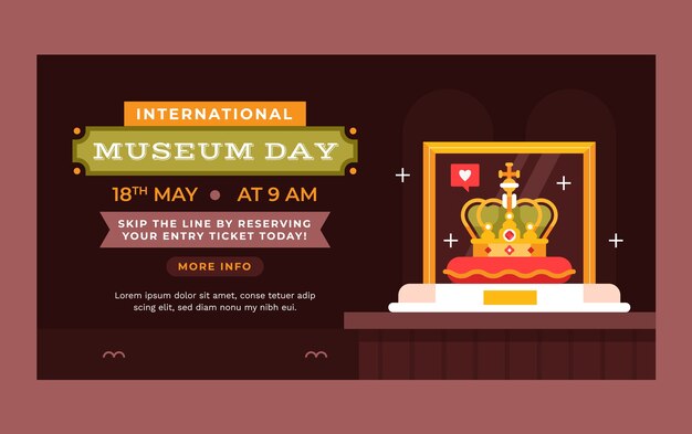 Bezpłatny wektor płaski szablon postu w mediach społecznościowych na międzynarodowy dzień muzeów