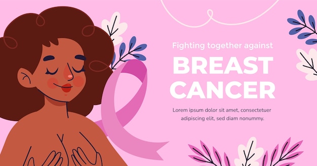 Bezpłatny wektor płaski szablon postu w mediach społecznościowych na miesiąc świadomości raka piersi