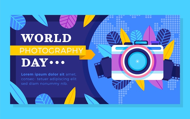 Bezpłatny wektor płaski szablon postu w mediach społecznościowych na światowy dzień fotografii
