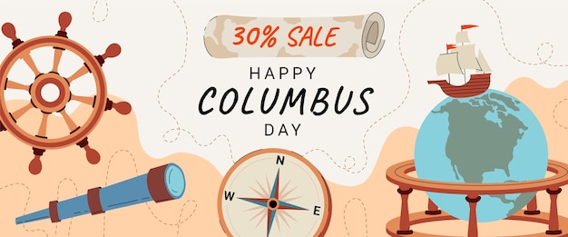 Płaski Szablon Poziomego Transparentu Sprzedaży Dzień Kolumba