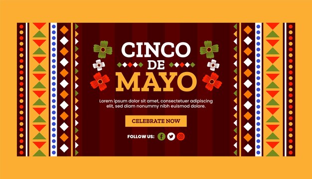 Płaski szablon poziomy baner cinco de mayo
