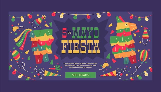 Płaski Szablon Poziomy Baner Cinco De Mayo