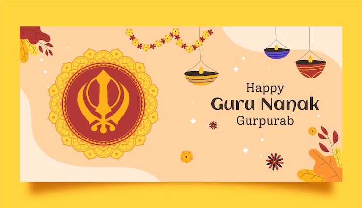 Bezpłatny plik Wektor płaski szablon poziomy baner guru nanak gurpurab