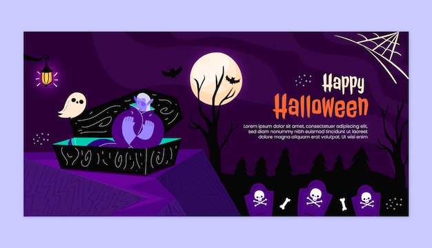 Bezpłatny wektor płaski szablon poziomy baner halloween