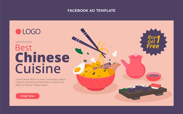 Bezpłatny wektor płaski szablon promocji mediów społecznościowych kuchni azjatyckiej