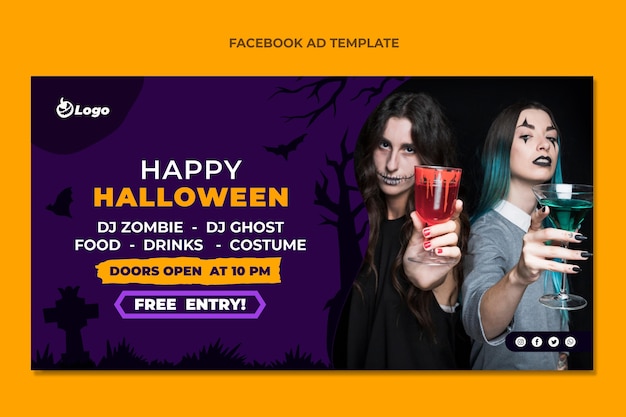 Płaski szablon promocji mediów społecznościowych na halloween