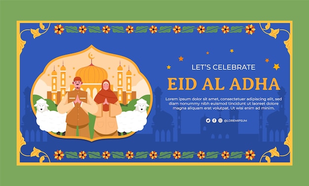 Bezpłatny wektor płaski szablon promocyjny mediów społecznościowych eid al-adha