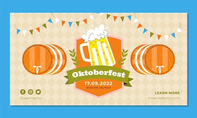 Płaski szablon promocyjny mediów społecznościowych na festiwal oktoberfest