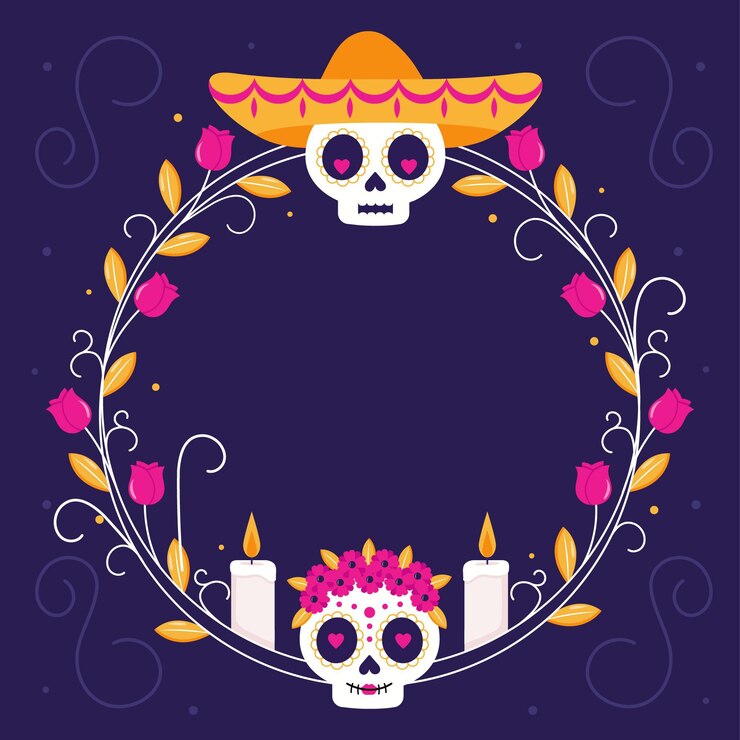Bezpłatny plik Wektor płaski szablon ramki dia de muertos