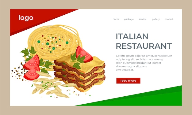 Bezpłatny wektor płaski szablon strony docelowej dla włoskiej restauracji z jedzeniem