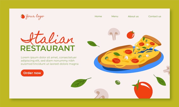 Płaski szablon strony docelowej dla włoskiej restauracji z jedzeniem