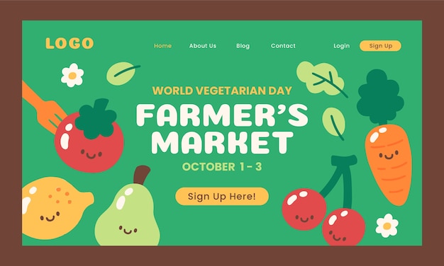 Bezpłatny wektor płaski szablon strony docelowej na światowy dzień wegetarian