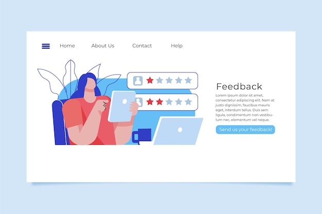 Bezpłatny wektor płaski szablon strony docelowej opinii