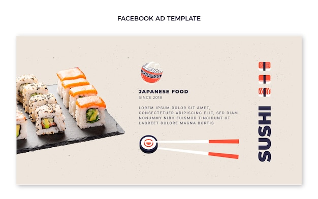 Bezpłatny wektor płaski szablon sushi na facebooku