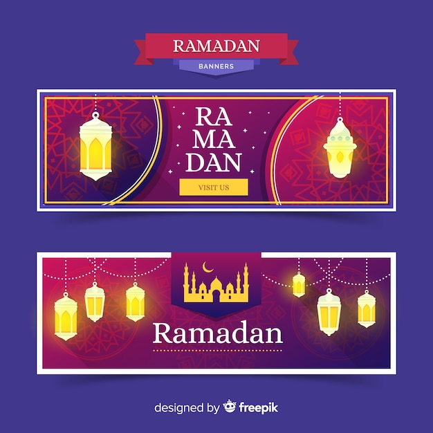 Bezpłatny wektor płaski szablon transparent ramadan