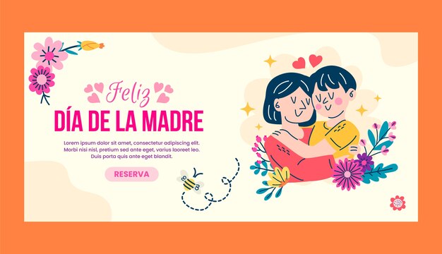 Płaski szablon transparentu poziomego dzień matki w języku hiszpańskim