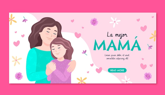 Bezpłatny wektor płaski szablon transparentu poziomego dzień matki w języku hiszpańskim