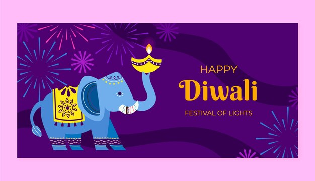 Płaski Szablon Transparentu Poziomego Festiwalu Diwali