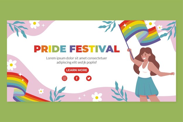 Płaski szablon transparentu poziomego miesiąca lgbt dumy