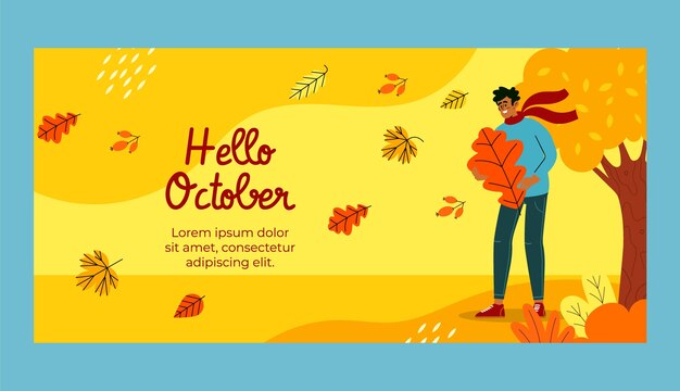 Płaski szablon transparentu witaj na październik na jesień