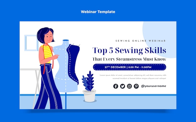 Bezpłatny wektor płaski szablon webinarium dla krawcowej
