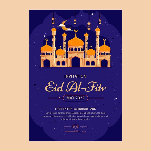 Bezpłatny wektor płaski szablon zaproszenia eid al-fitr