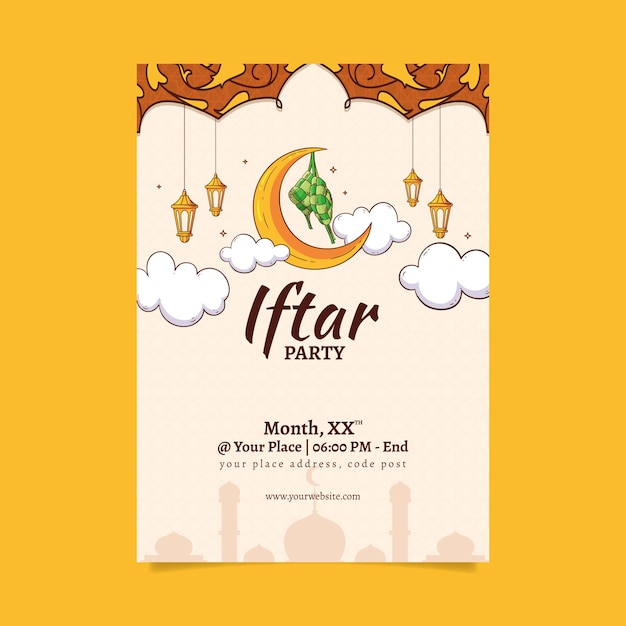 Bezpłatny wektor płaski szablon zaproszenia iftar