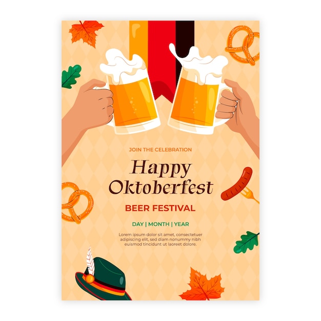 Bezpłatny wektor płaski szablon zaproszenia oktoberfest