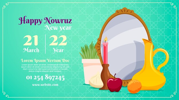 Płaski szczęśliwy poziomy baner nowruz