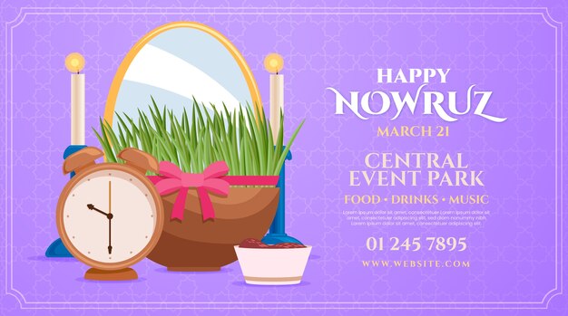 Płaski szczęśliwy poziomy baner nowruz