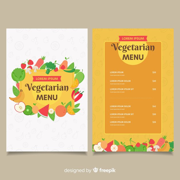 Płaski zdrowy menu szablon