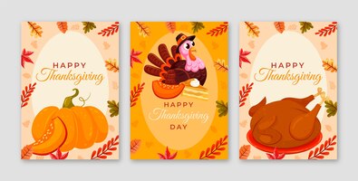 Bezpłatny wektor płaski zestaw kartek z życzeniami na święto dziękczynienia