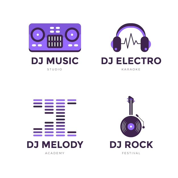 Bezpłatny wektor płaski zestaw logo dj