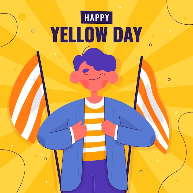 Płaski żółty Dzień Ilustracja Z Uśmiechniętym Mężczyzną
