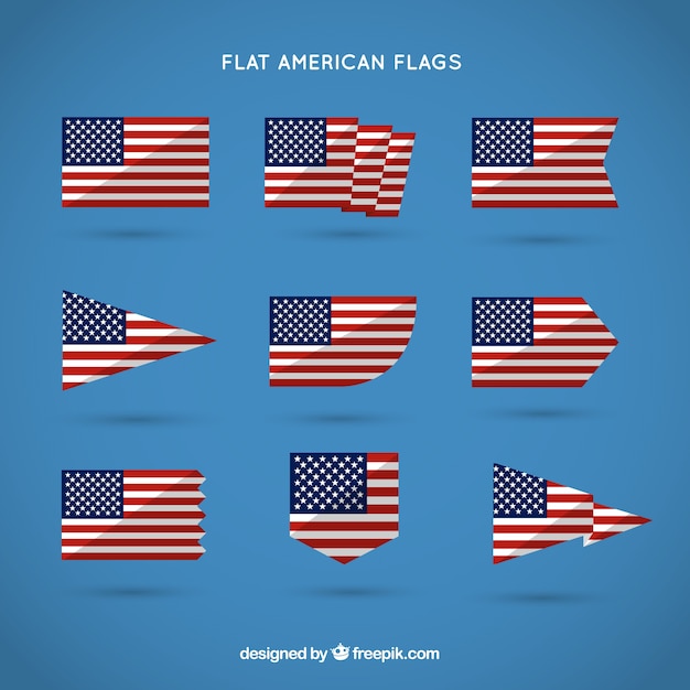 Bezpłatny wektor płaskie amerykańskie flagi