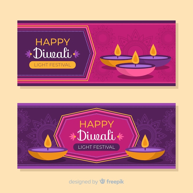 Płaskie Banery I świece Diwali
