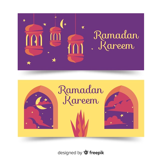 Bezpłatny wektor płaskie banery ramadanu