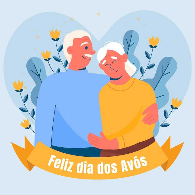 Płaskie Dia Dos Avos Ilustracja Z Dziadkami