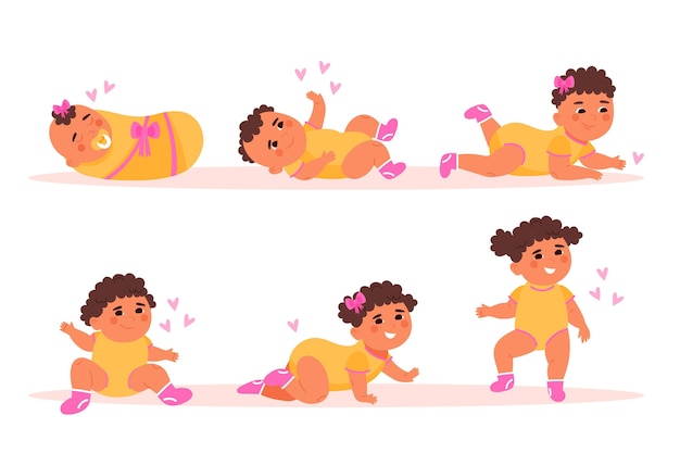 Płaskie etapy ilustracji córeczki