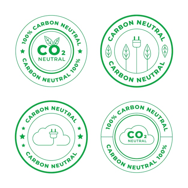 Bezpłatny wektor płaskie etykiety i stemple neutralne pod względem emisji dwutlenku węgla