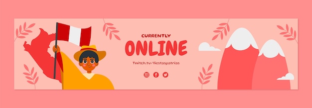 Bezpłatny wektor płaskie fiesty patrias peru twitch banner